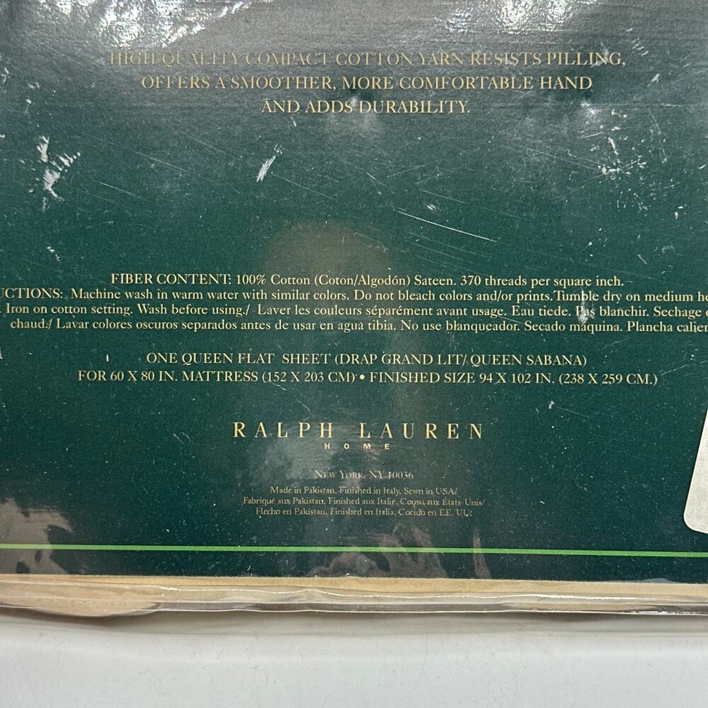 Ralph Lauren Estate Sateen Flat Sheet Queen Tuilleries Yellow NIP 370 TC - Picture 5 of 5
